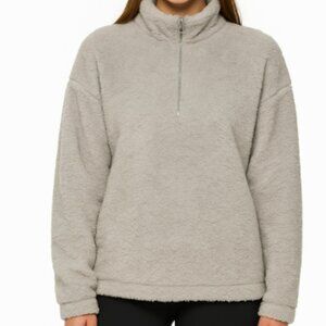 DYI Women's Tranquil 1/2 Zip Fuzzy Fleece Sweater Light Grey Size Medium